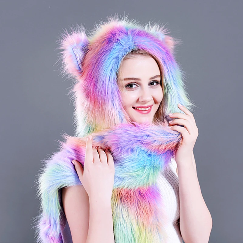 Шапка с животными новинка зимы 2019 женский модный теплый шарф шапка и перчатки из