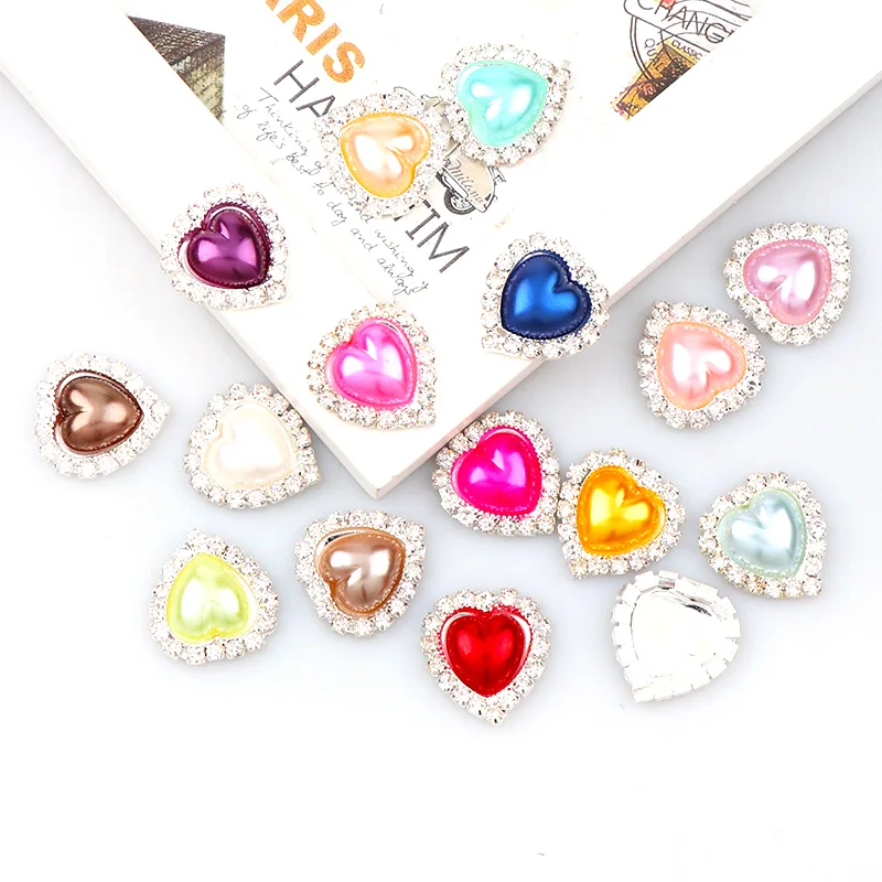 10 Pcs 21x23mm Inner 15mm Heart Pearl Button with Brass Silver Metal Tray Rhinestone Cabochon Cameo Setting DIY Jewelry Charms | Украшения