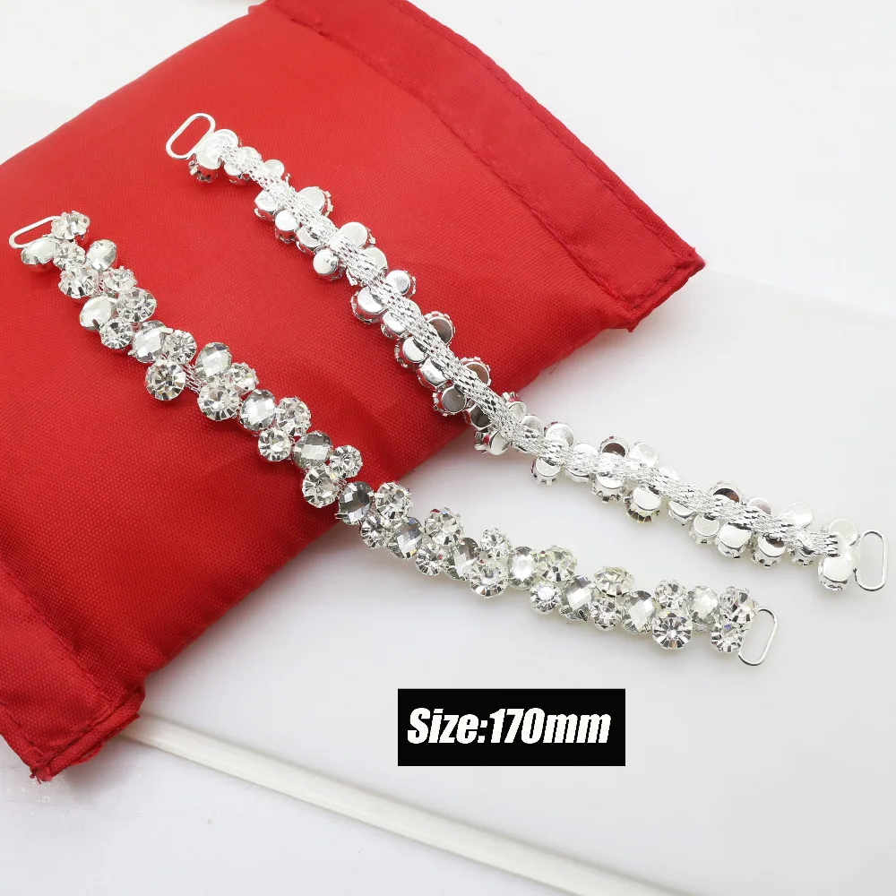 factory Outlet 2pcs 170mm* 20mm clear Crystal Rhinestone Bikini connector buckle reinforcement flat chain Metal chain Decorative