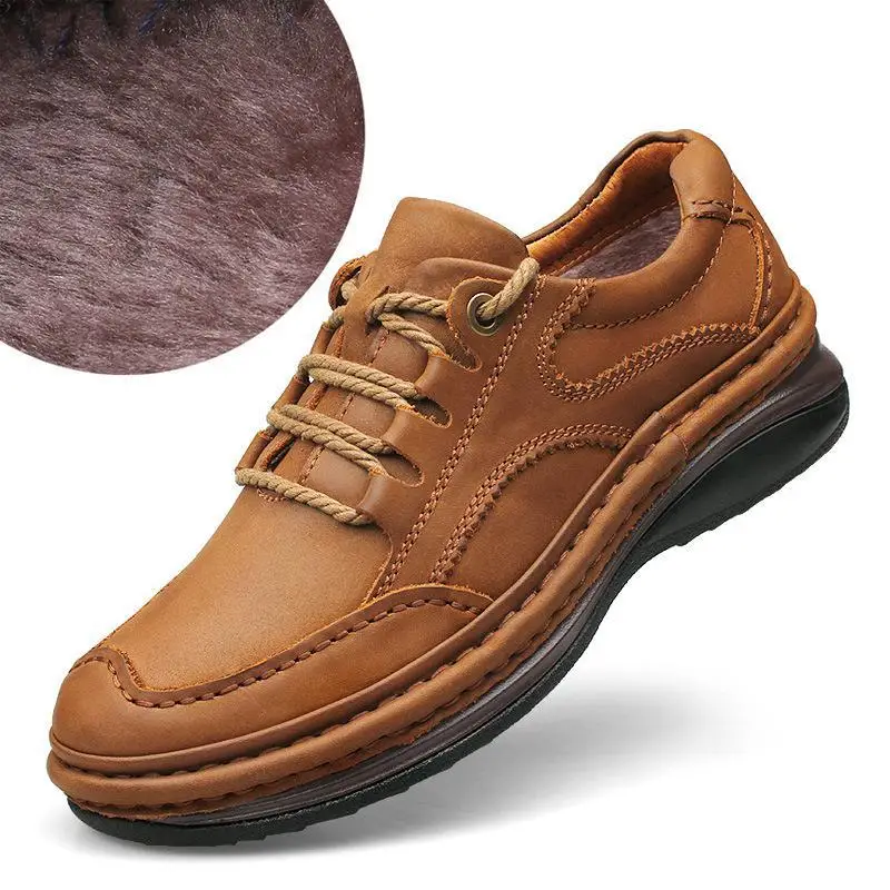 Модная повседневная обувь для Для мужчин удобная осень/зима теплый коричневый