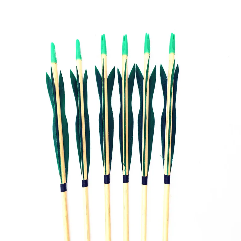 6Pk полностью зеленые настоящие перья деревянные стрелы ручной работы для