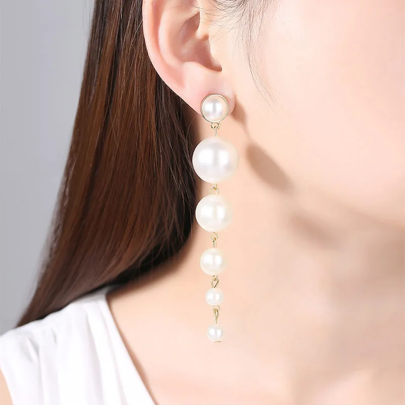 X&ampP Fashion Elegant Simulated Pearl Long Drop Earrings for Women Girl Wedding 1 Pair String Statement Dangle Earring Jewelry | Украшения
