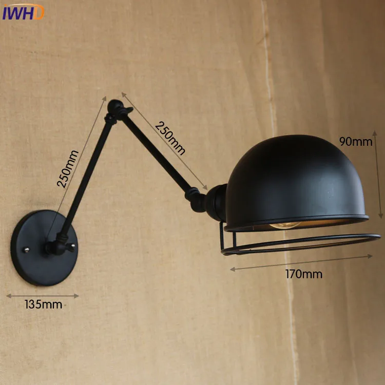 Настенная лампа IWHD в стиле ретро винтажный светильник черного цвета лофт