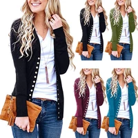autumn and winter short solid color v neck long sleeved button shirt women