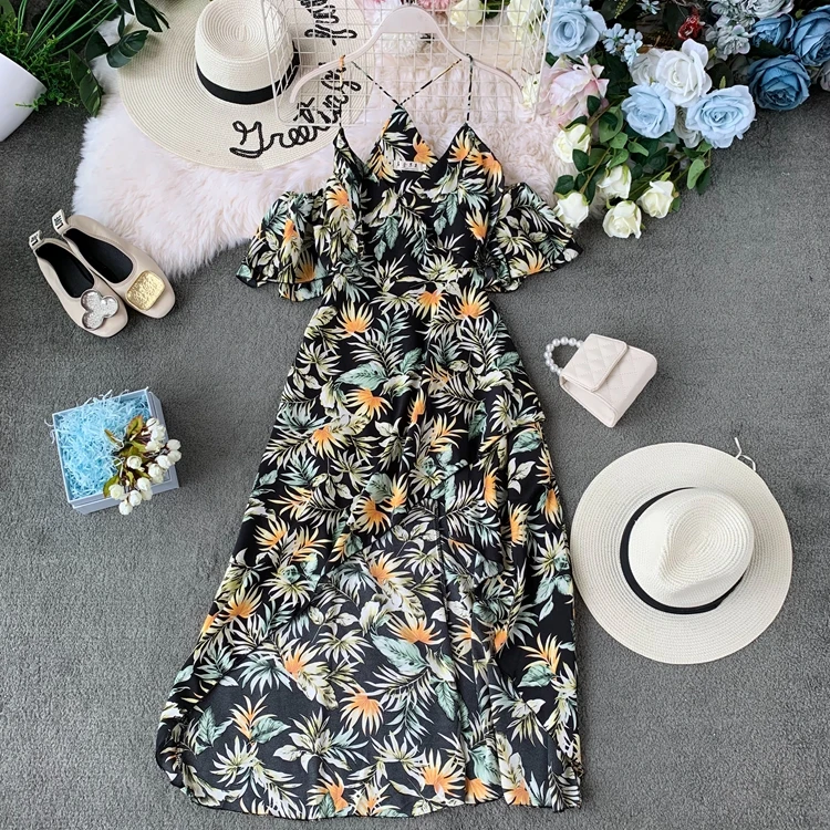 Женское пляжное платье ALPHALMODA шифоновое с оборками открытыми плечами и цветочным