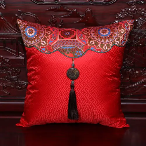 Китайский красный ручной работы ретро смешанный шелк глазет кисточка подушка ( 7