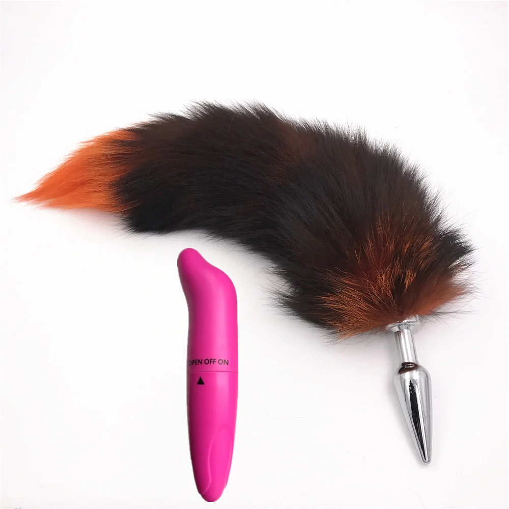 2 шт./лот вибратор и желтый черный большой лисий хвост пушистая Анальная пробка