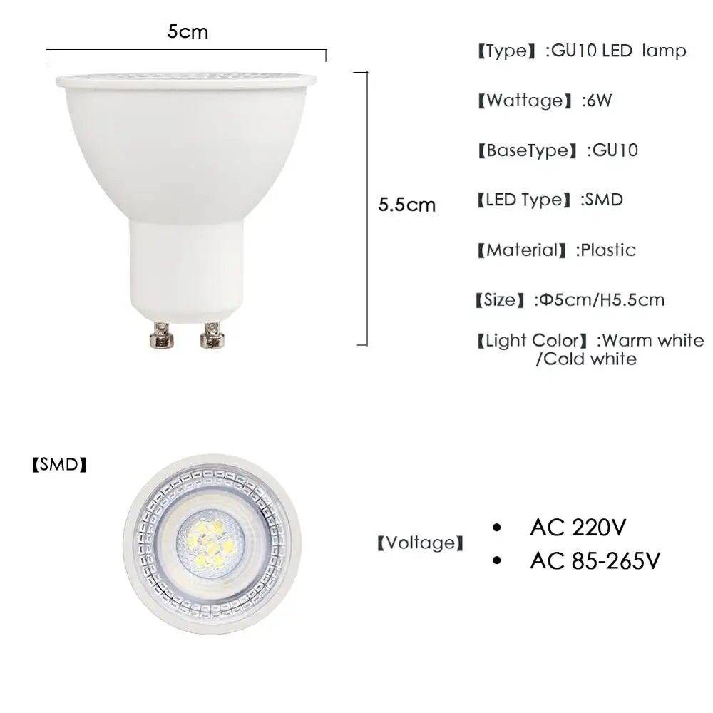 GU10 MR16 Светодиодный точечный светильник GU5.3 SMD 6 Вт AC 12 В 220 в 230 240 110 Точечный bombilas