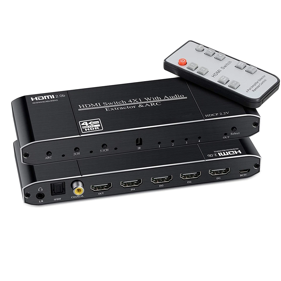 2020 4K HDMI переключатель с дистанционным оптическим Toslink и коаксиальным 4x1 HDR 4 порта 2