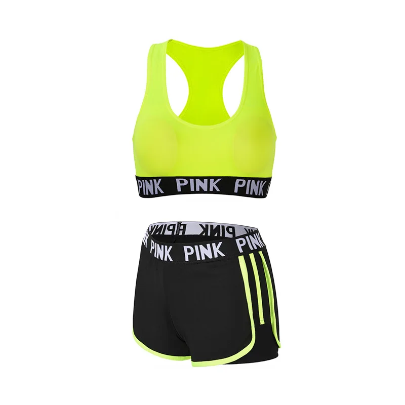 green Set Спортивный комплект для женщин, комплект для йоги, женская одежда для тренировок, спортивный комплект для бега, Женская Спортивная одежда для бега, спортивный бюстгальтер, шорты, Conjunto Sport Mujer - Цвет: green Set