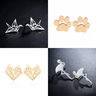 Модные оригами женские серьги Jisensp в виде лисы, простые повседневные украшения в виде животных, геометрические серьги-гвоздики