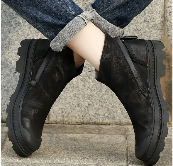 

Martin Boots Men High top Cow Suede Genuine leather Winter Motorcycle Boots Shoes Free Shipping