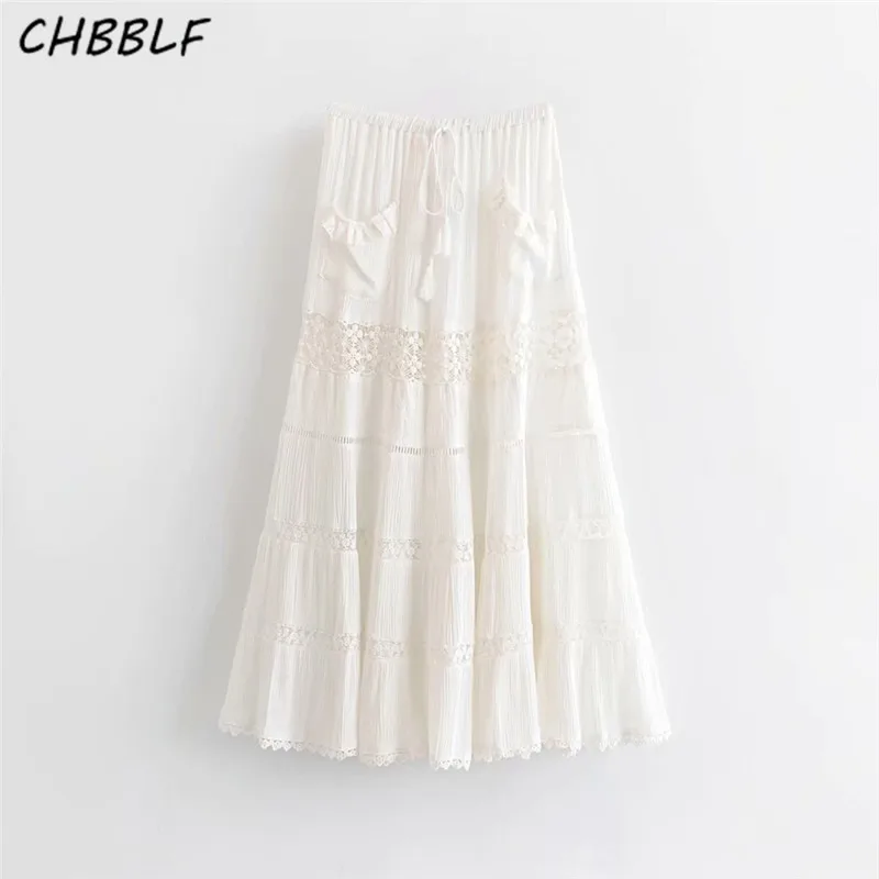 CHBBLF women lace patchwork skirt faldas mujer elastic waist pleated female casual embroidery chic skirts WDD8396 | Женская одежда