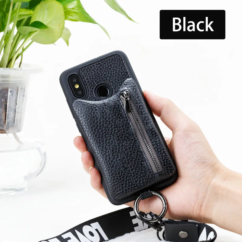 Черный Чехол для телефона для Xiaomi mi 8 8se Примечание 3 Макс 3 A1 A2 5X 6X сумка-кошелек с молнией с вытяжным шнуром Защитная крышка для Red mi 5 Plus - Цвет: Черный