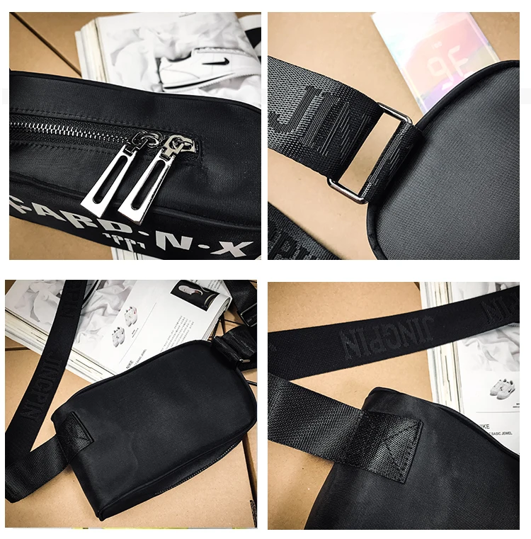 Hip Hop Streetwear Functional Chest Bag Unisex Men Women Oxford Black Waist Pack Fashion Belt Handbag Waist Shoulder Bum Bag