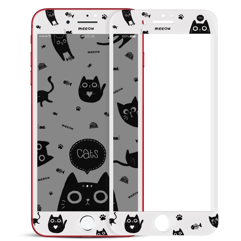 meeow 1 Милый протектор экрана из закаленного стекла для iPhone 7, 7plus 8 Plus 6 6s мультфильм углеродного волокна Мягкий край декоративная Передняя пленка - Цвет: meeow 1