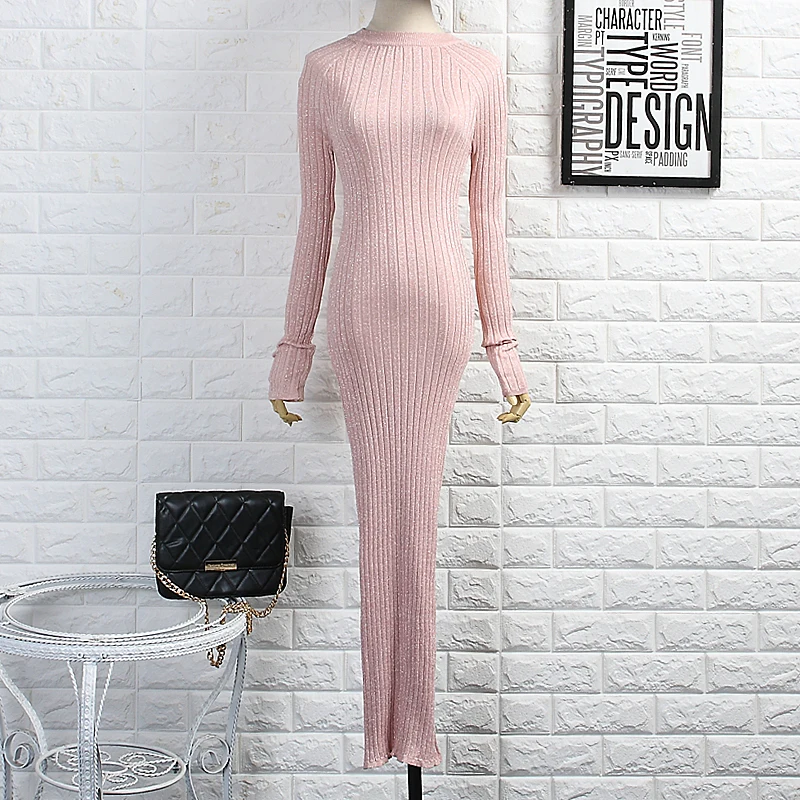 Женское трикотажное облегающее платье Alphalmoda блестящее до середины икры с