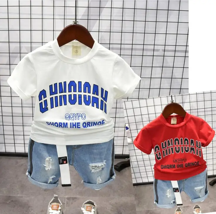 

2019 Retail Children's clothing short-sleeved T-shirt suit 2019 new 2-3-4-5-6-7 years old boy summer two-piece tide 80