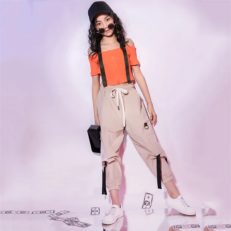 Танцевальный костюм в стиле хип-хоп брюки с короткими рукавами для девочек