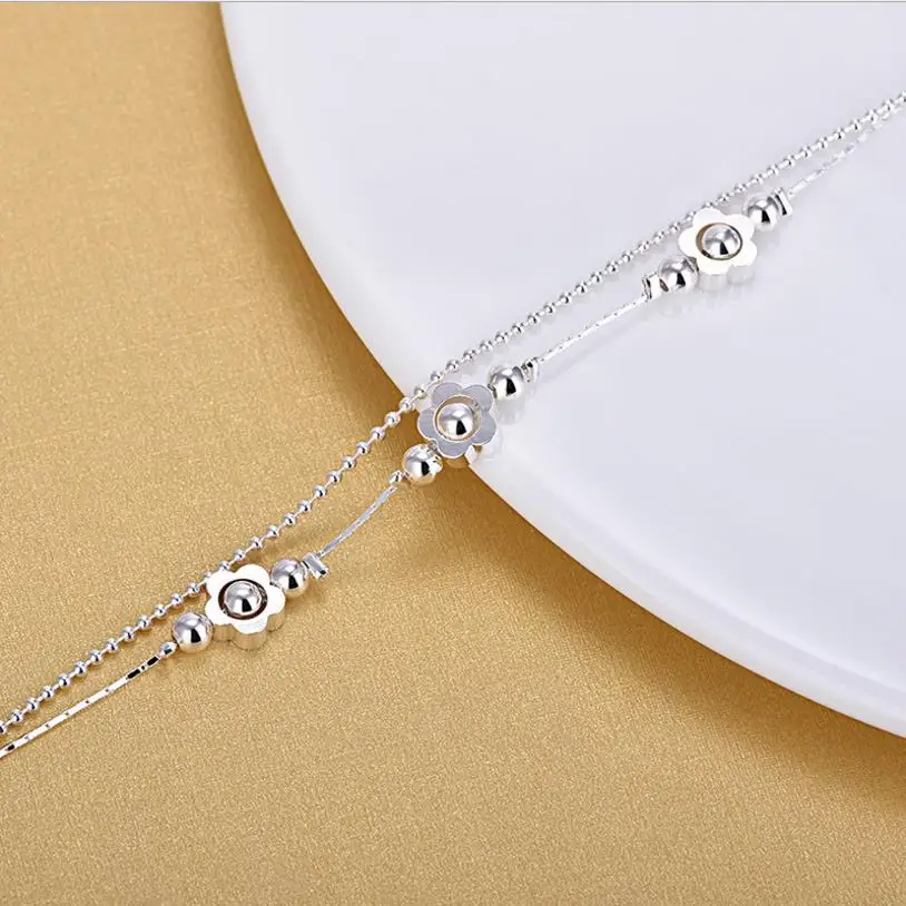 TJP New Fashion 925 Silver Women Bracelets Jewelry Cute Flower Girl Anklets For Bride Princess Wedding Accessories Bijou | Украшения и