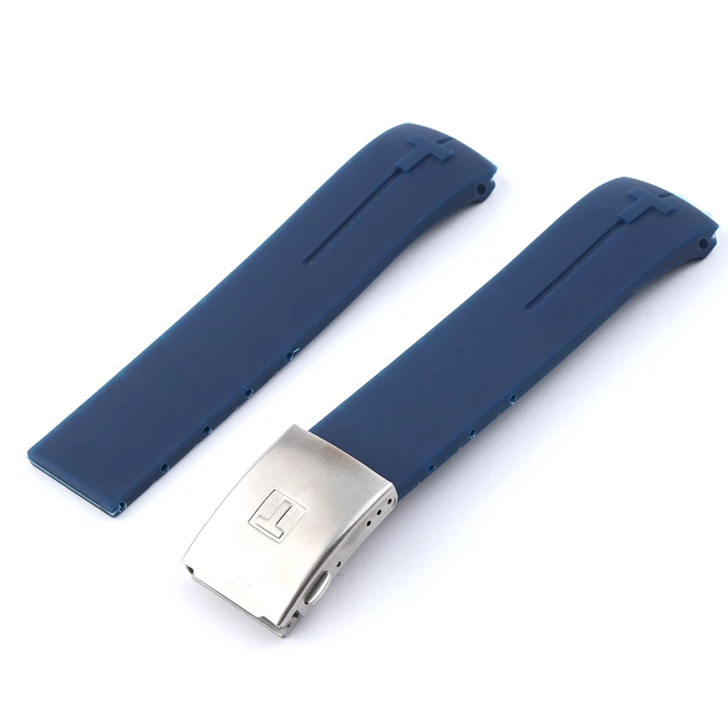 Резиновый ремешок для часов Tissot 1853 спортивный сенсорный T013420A T047420 T091 Солнечный браслет силиконовый браслет 21 мм синий серый - Цвет ремешка: blue  silver clasp