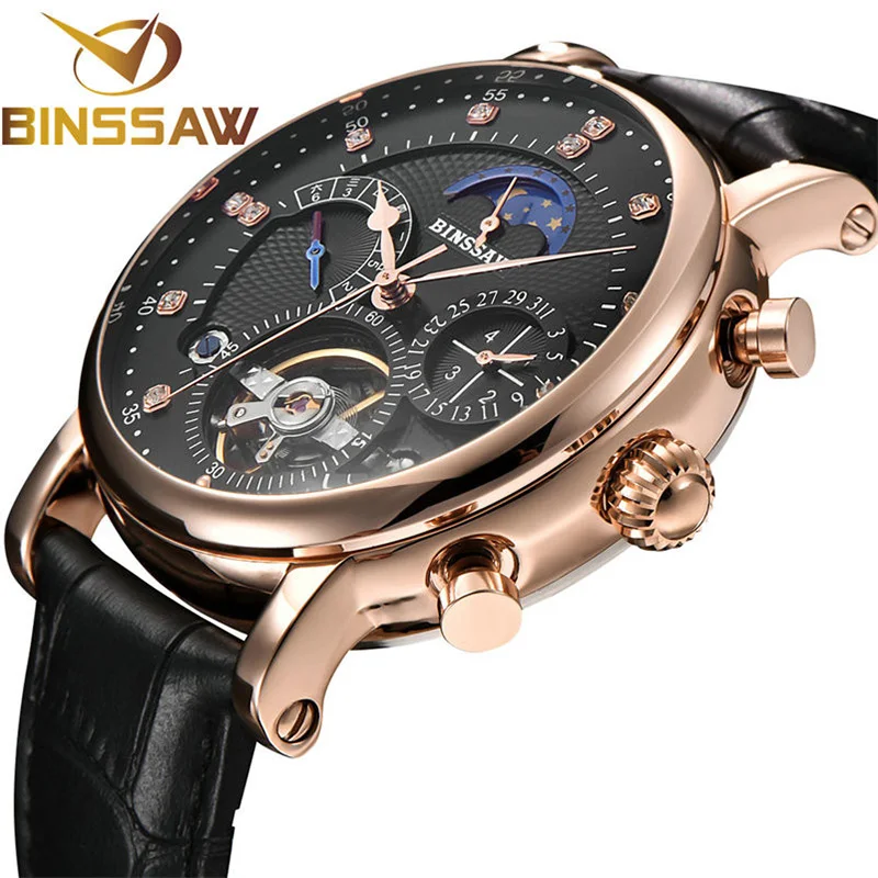 BINSSAW Мужские автоматические механические часы Tourbillon Роскошные брендовые модные