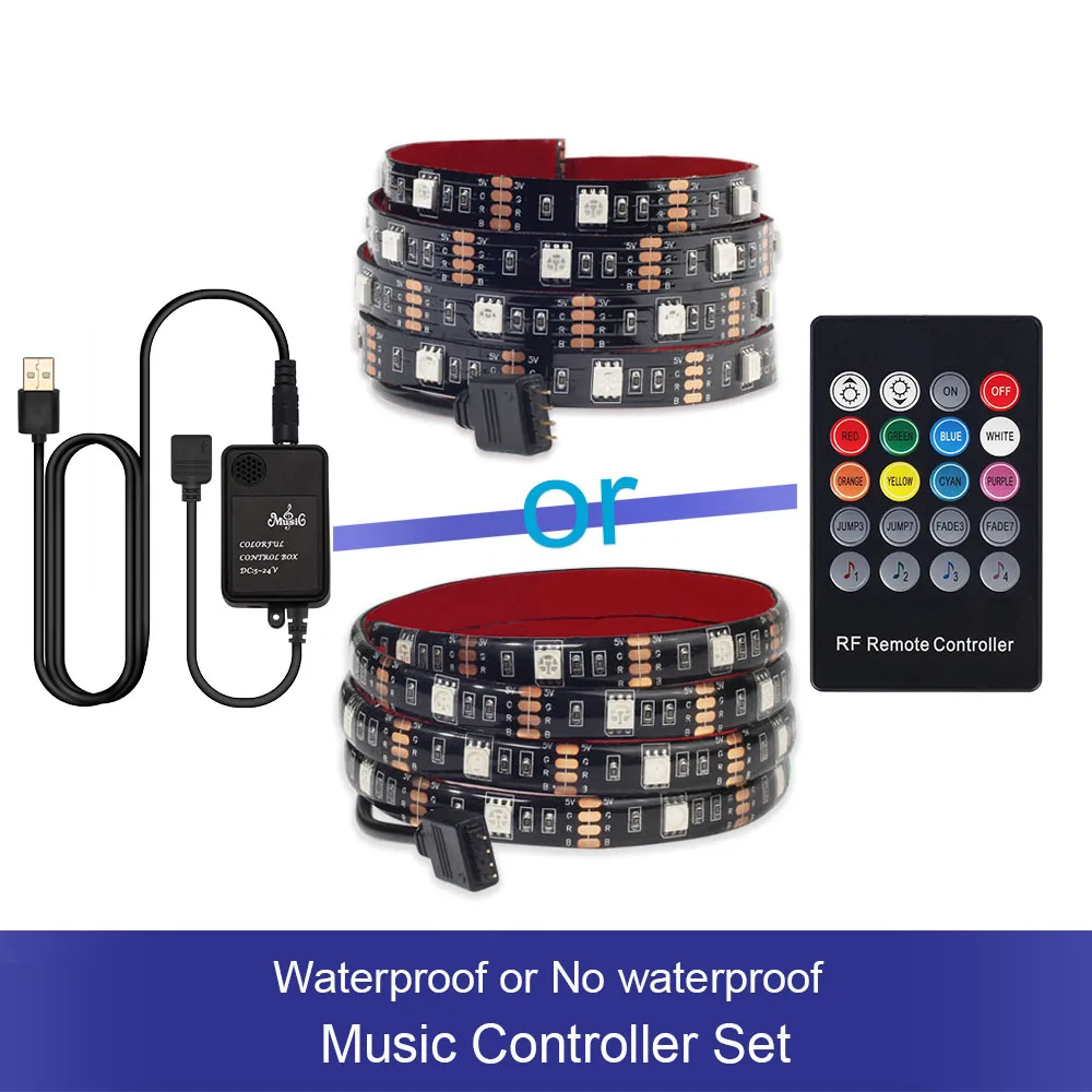 RGB Светодиодная лента Водонепроницаемая DC 5 В USB светодиодный светильник лента гибкий светильник ing 5050 0,5 м 1 м 2 м с пультом дистанционного управления для подсветки телевизора