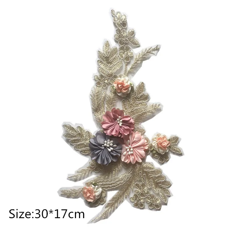 30*17cm Beaded Embroidery Flowers Patches DIY Hand-stitched Jeans Skirt Cloth Applique Embroidered | Дом и сад