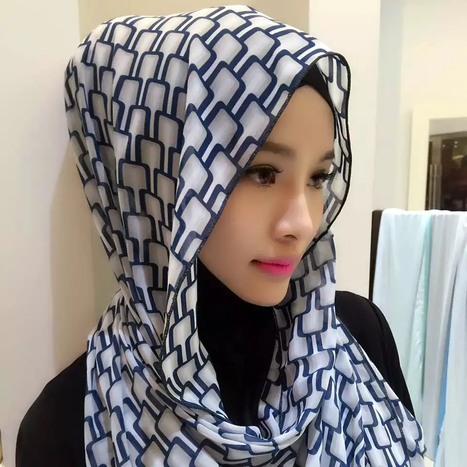 Мусульманский шарф Бурбон логотип печать долго полотенце женский летний Хуэй