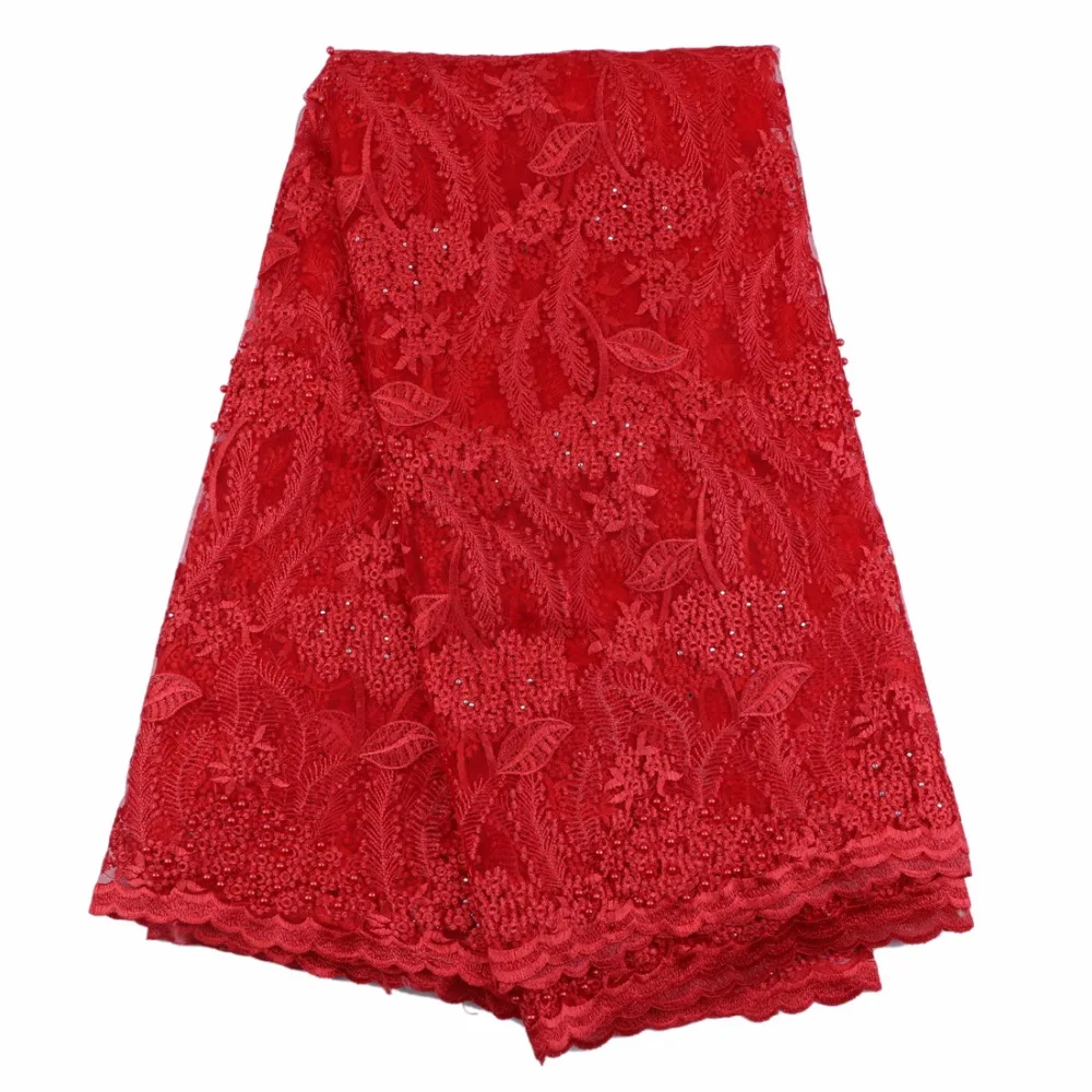 Последние африканские Кружево 2017 вышитые Дизайн французского фатина с Бусины в