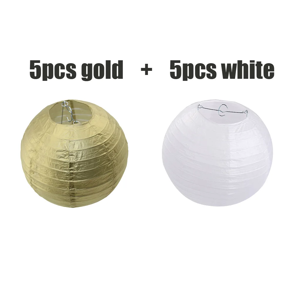 gold with white 10 шт./партия " 10" 1" 14" 1" золото/серебро/черный/белый складной круглый шар бумажные фонари для Декор для выпускного вечера - Цвет: gold with white
