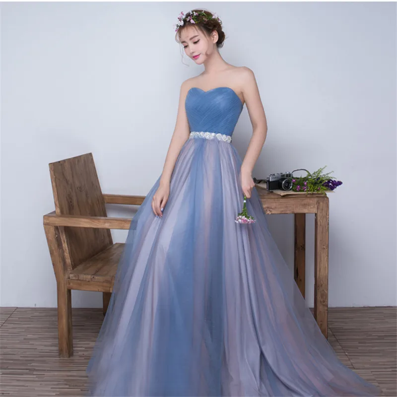 Женское вечернее платье Элегантное синее приталенное с бисером на талии