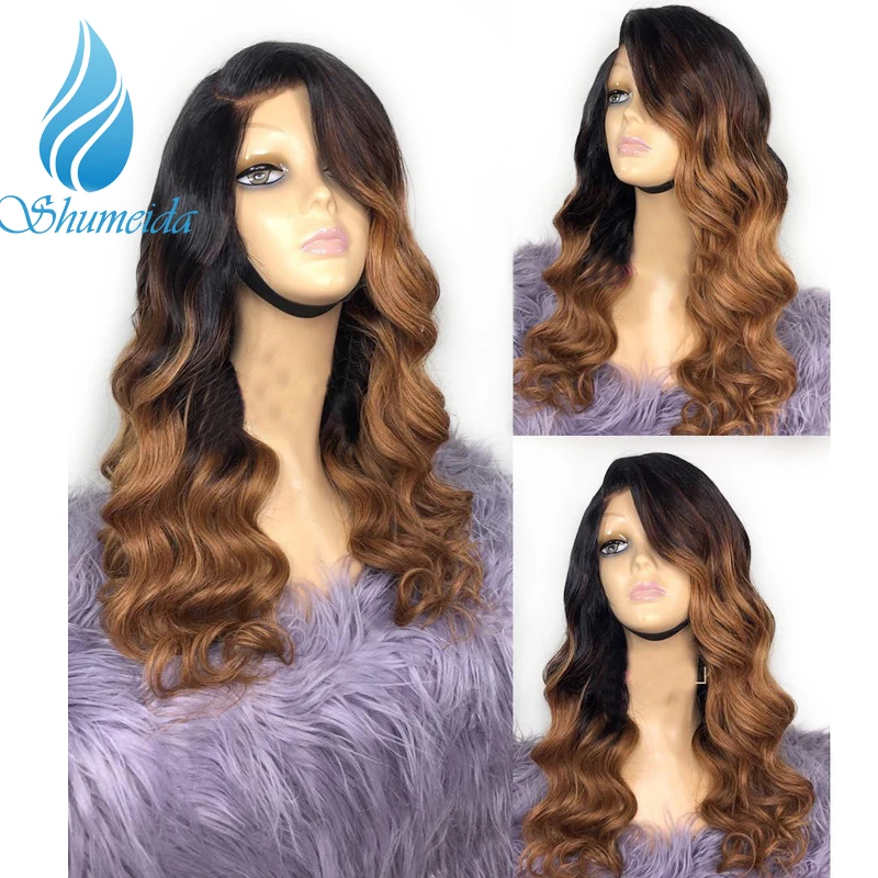SHD Ombre коричневый 13*6 кружевные передние парики Детские Волосы бразильские