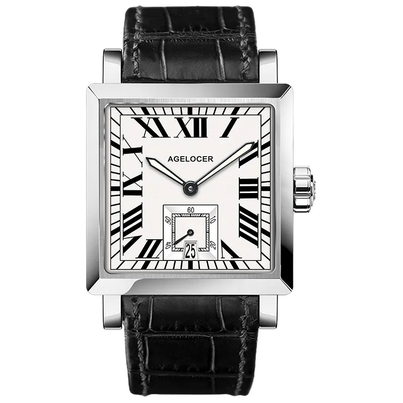 3302A1 AGELOCER часы для мужчин спортивные часы черный сталь Dual Time с календарем светящийся Аналоговый подарок наручные часы человек квадратный секундный циферблат - Цвет: 3302A1