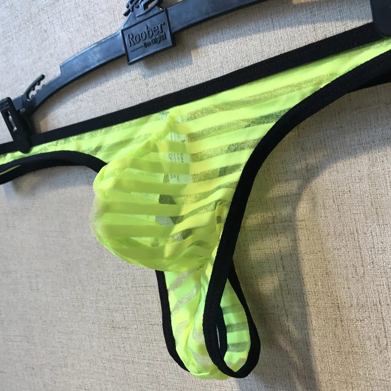 Трусы бикини мужские прозрачные стринги с низкой талией в полоску для геев|string