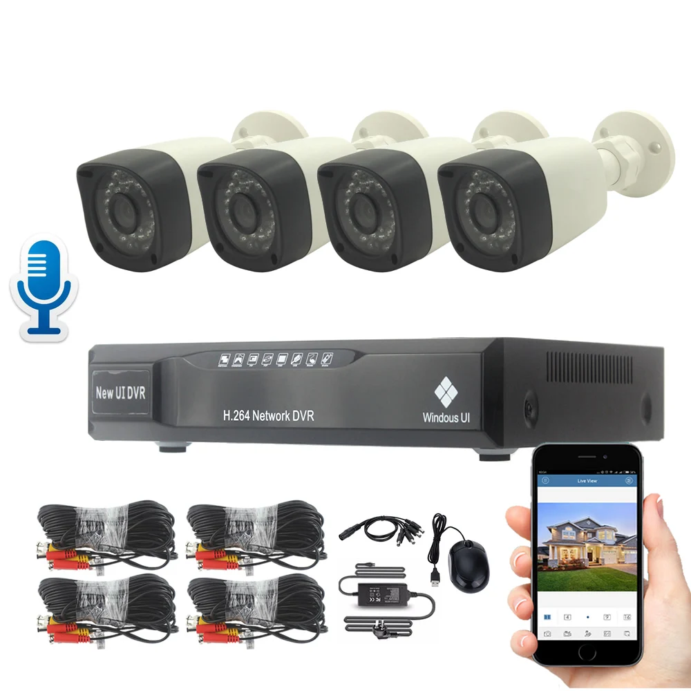 Микрофон Камера Системы Скрытого видеонаблюдения Аудио 900tvl CCTV DVR Kit 18 м кабель