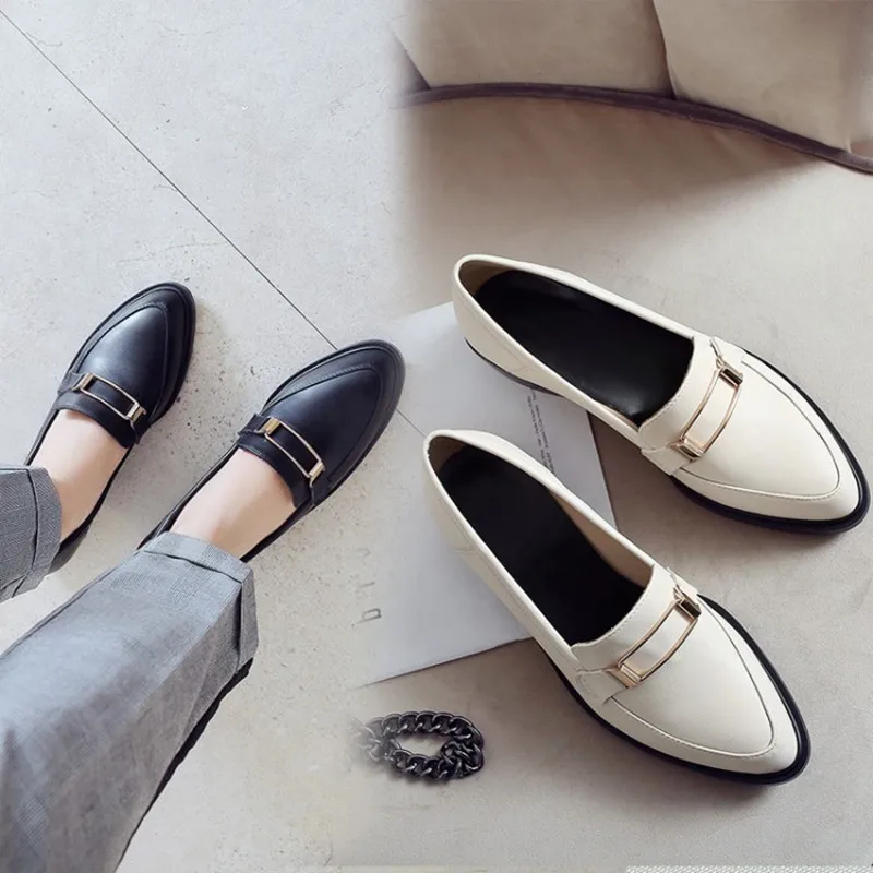 Plus Size 34-43 Spring Autumn Women Casual Pointed Toe Oxford Shoes for Woman Flats Comfortable Slip on Office Lady Single Shoes