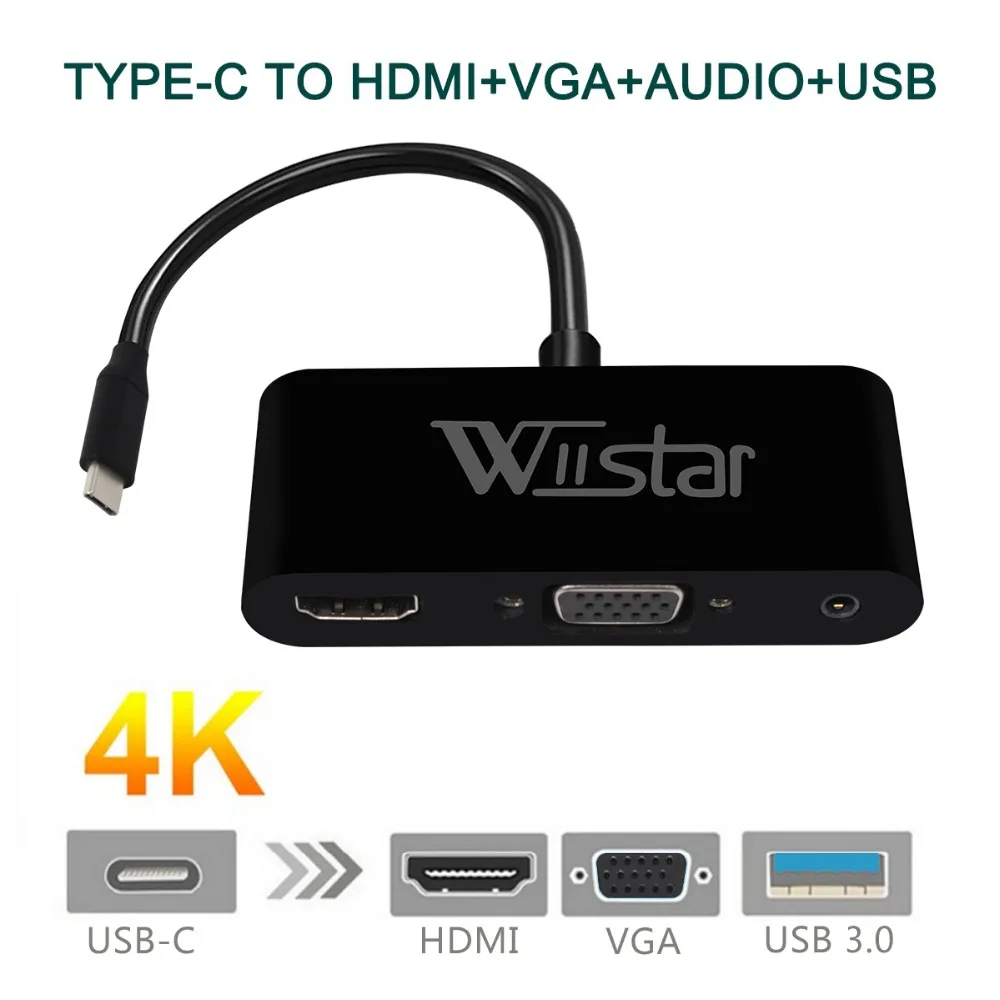 Преобразователь типа C USB 3 1 Type к HDMI VGA 5 мм аудио адаптер с 0 для передачи данных