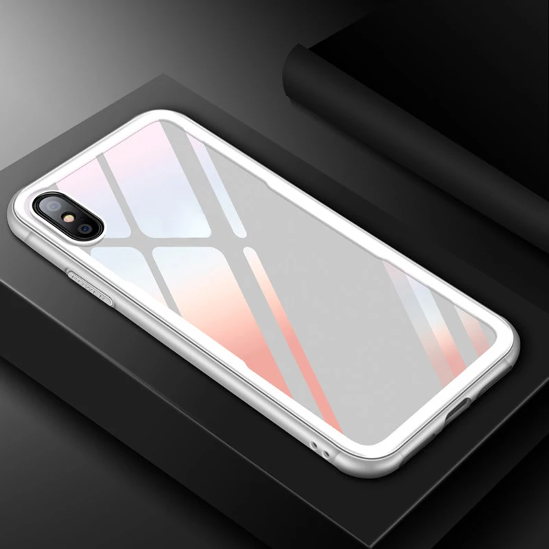 Чехол для телефона из закаленного стекла с мягким краем iphone 7 7Plus 8 8Plus X зеркальный
