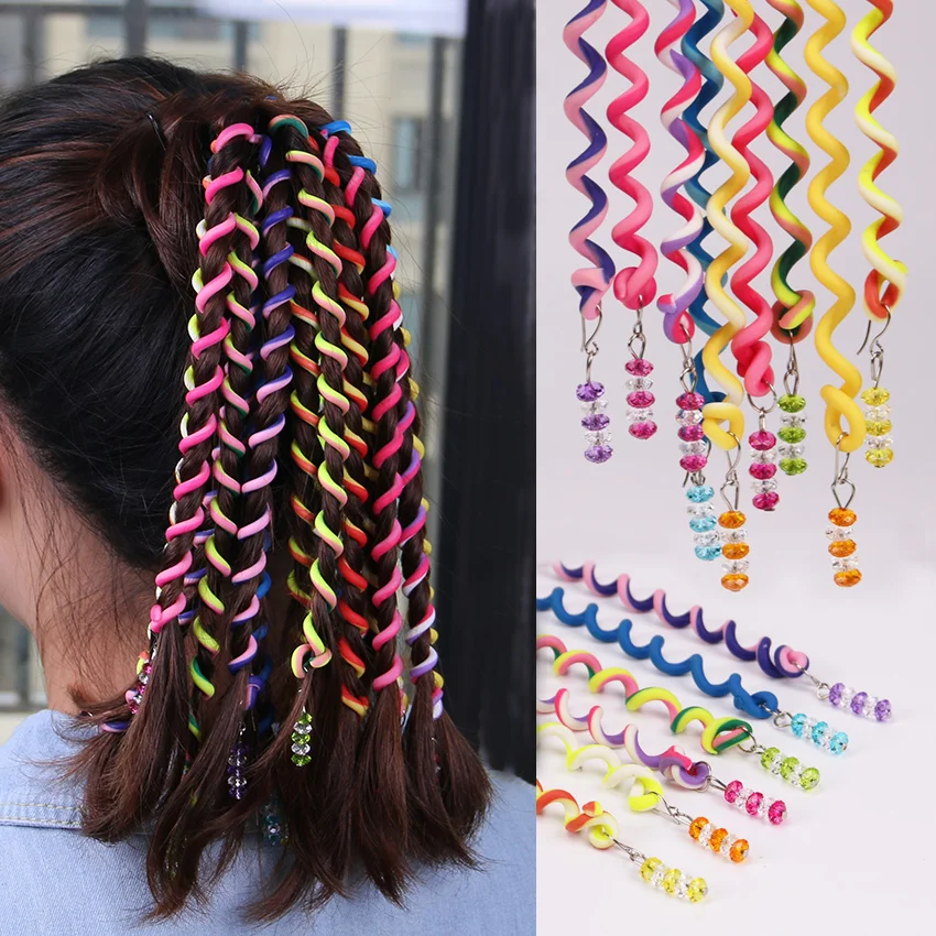 

6PCS Crystal Long Elastic Hair Bands Cute Girls Rainbow Color Headband Headwear Kids Hair Accessories Gift