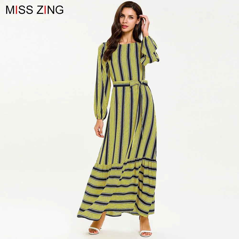Miss Zing, модное женское платье в полоску, длинная юбка, кимоно, свободный халат, мусульманская одежда, мусульманская молитва на Ближнем Восток...