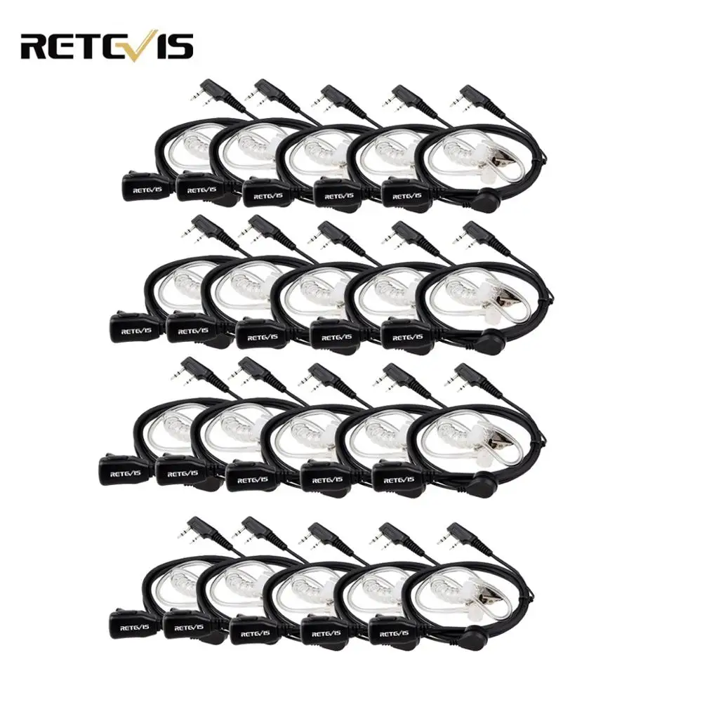 

20pcs Retevis PTT Mic Air Acoustic Tube Earpiece Walkie Talkie Headset For Kenwood Baofeng UV-5R Retevis H777 RT22 RT80 C9003