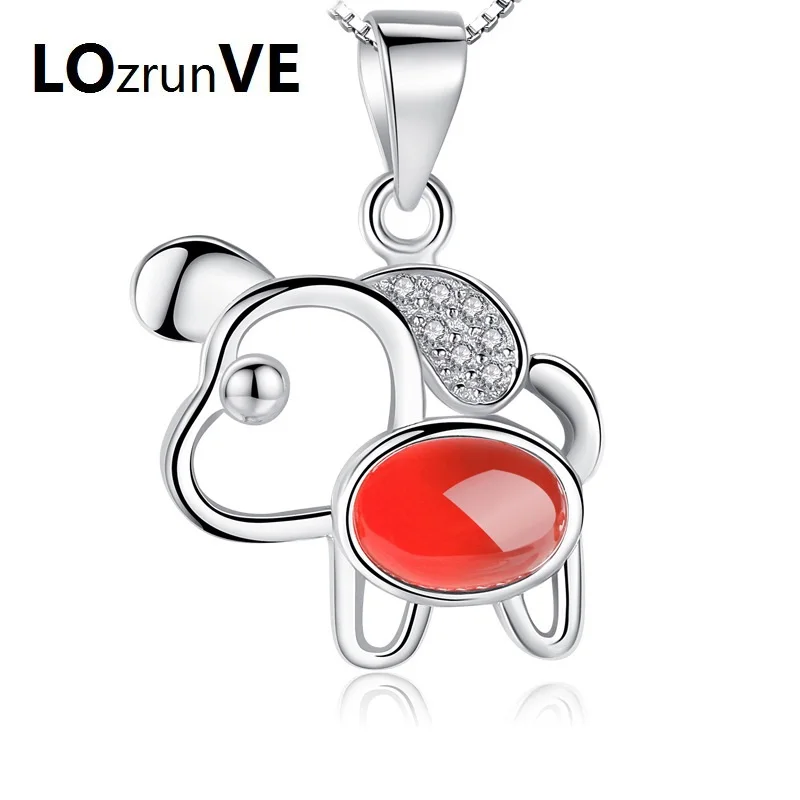 Lozrunve Оригинал 2018 бренд S925 серебро животных Собака красный Агат Симпатичные