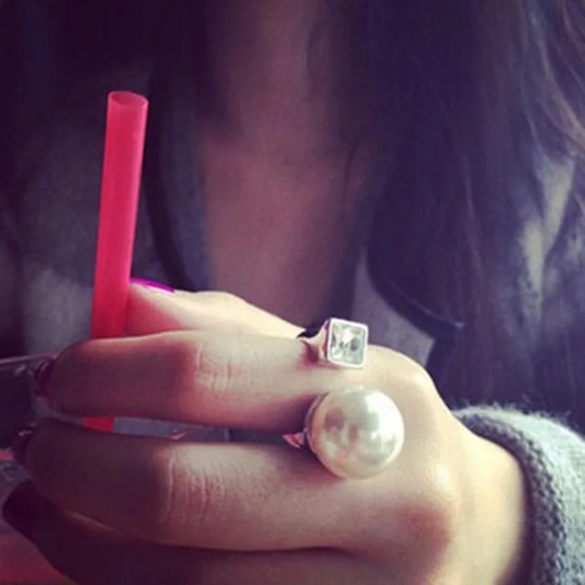 Женское кольцо с бусинами Meetcute белое круглый искусственный жемчуг большое