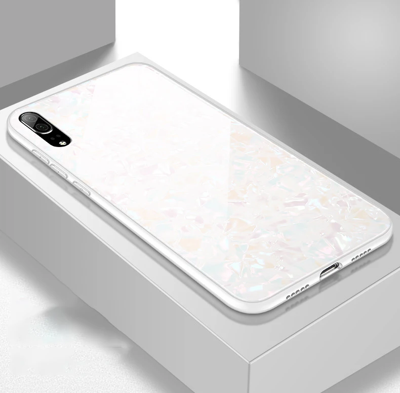 White Bling Shell мягкие края чехлы с закаленным стеклом для huawei mate 20 10 Pro P9 P10 P20 Lite Honor 8C 8X Max 10 9 Lite чехол Coque чехол - Цвет: White