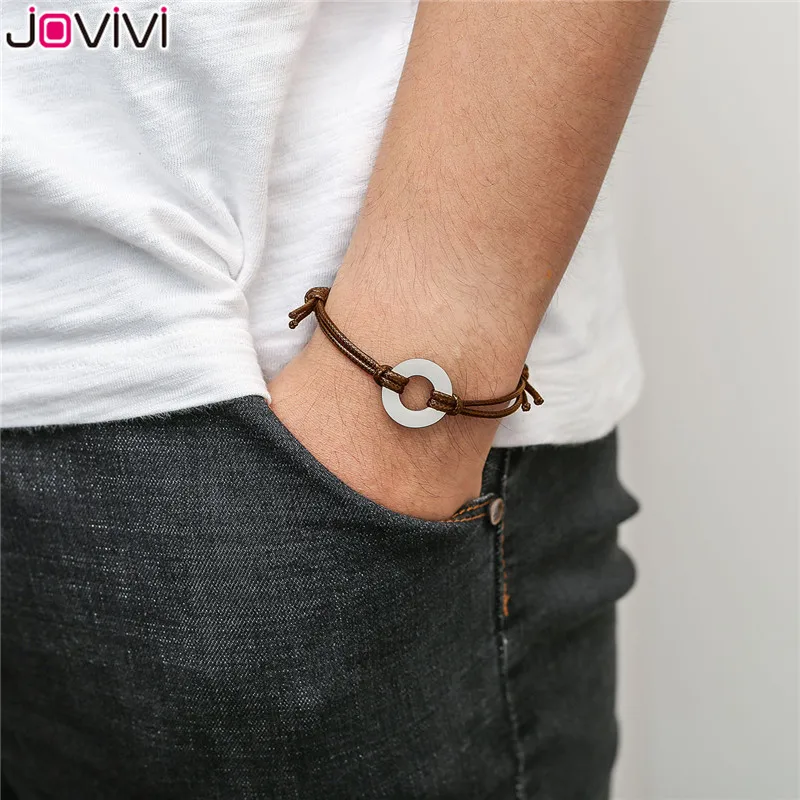 Jovivi новейший 1 шт. монограмма круглый ID Tag Inital кожаный браслет регулируемый