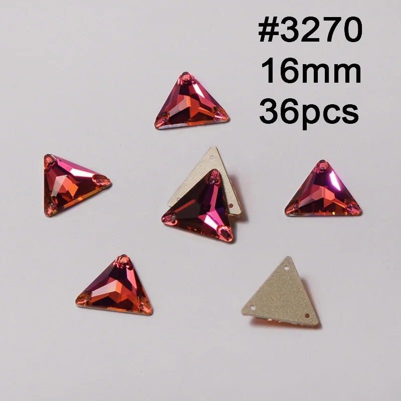 Triangle 16mm 36pcs Пришитый камень цвет фуксии стекло кристалл риволи Наветт капелька Flatback Стразы для шитья для вечернего diy аксессуары для одежды - Цвет: Triangle 16mm 36pcs
