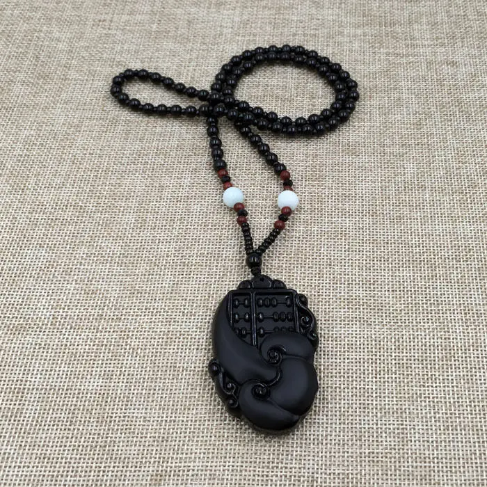 A-33 Hand-Carved Ruyi Grade A Natural Black Obsidian Jade Pendant &ampNecklace | Украшения и аксессуары