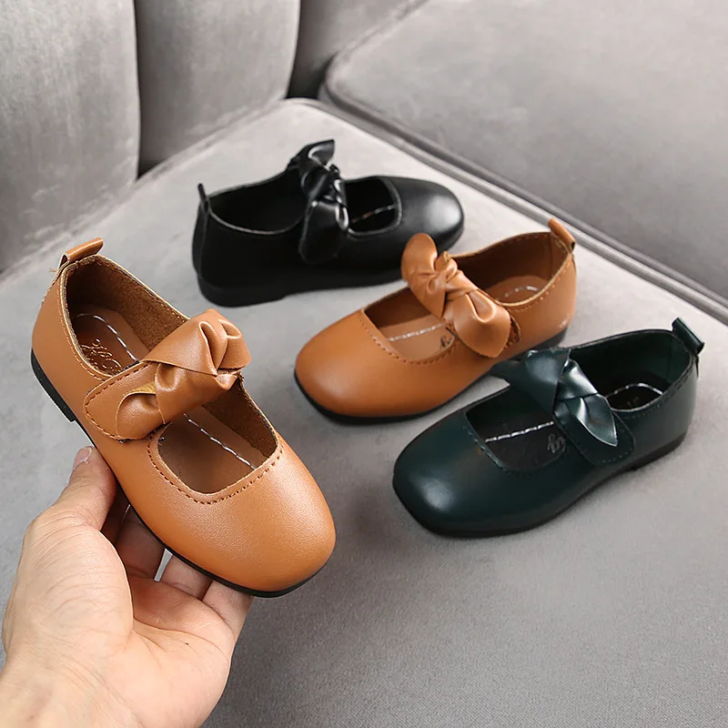 Детская Праздничная кожаная обувь для принцесс Ранняя Свадебная с бантом