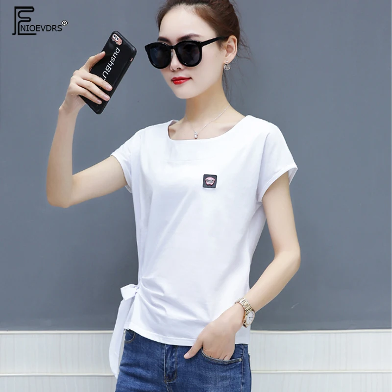 

3 Colors Cute Sweet Bow Tops 2018 Women Fashion Korea Style Summer Short Sleeve Design T-Shirt Red Khaki White Casual T Shirts
